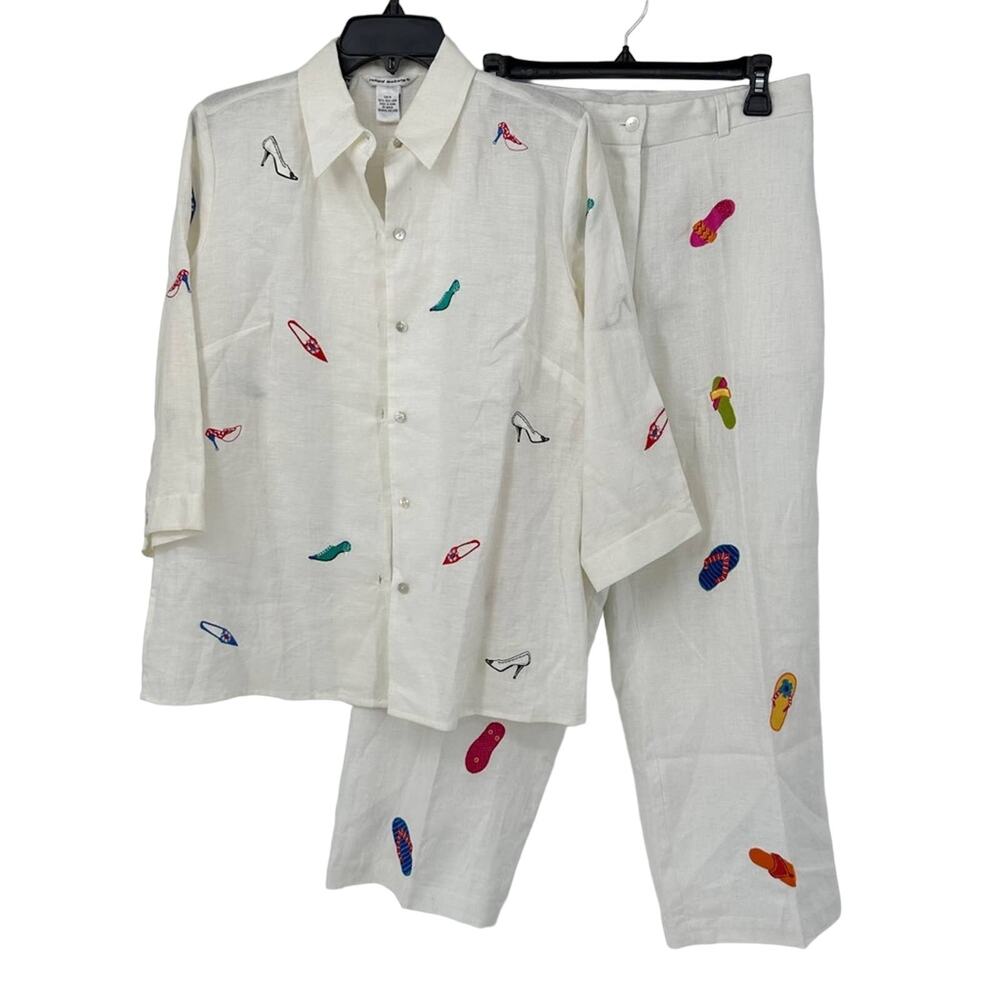 Richard Malcolm Embroidered Linen Shirt Pants Set Size M